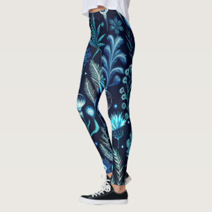 Skapa Din Egen Eterskt Trädgård Teal Vilda Blommor Leggings