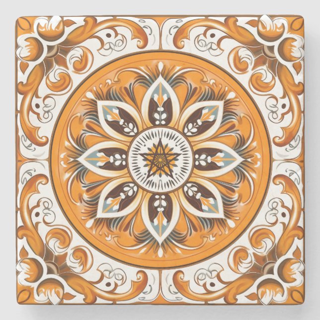Skapa Din Egen Falskt Målade Orange Mandala Blomma Stenunderlägg (Framsidan)