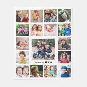 Skapa din egen familj Namn 17 Photo Collage White Fleecefilt