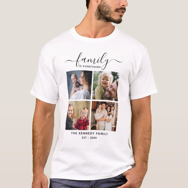 Skapa din egen familj Namn 4 Photo Collage Black T Shirt (Framsida)