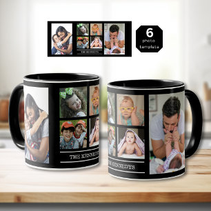 Skapa din egen familj Namn 6 Photo Collage Black Mugg