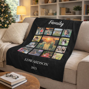 Skapa din egen familjefoto collage monogramnamn fleecefilt