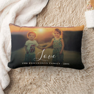 Skapa din egen familjefoto Kärlek script monogram Lumbarkudde