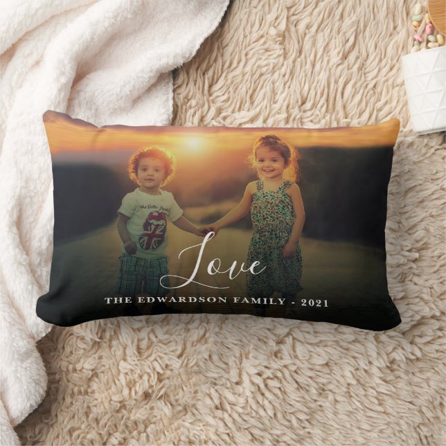 Skapa din egen familjefoto Kärlek script monogram Lumbarkudde (Filt)