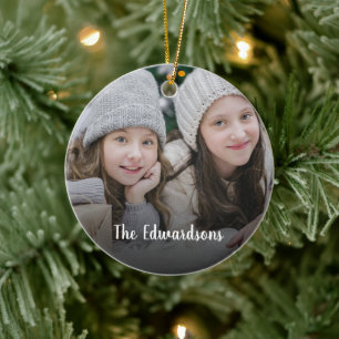 Skapa din egen familjefoto personlig jul julgransprydnad keramik