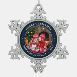 Skapa din egen familjefoto personlig jul snöflinga pewter julgransprydnad