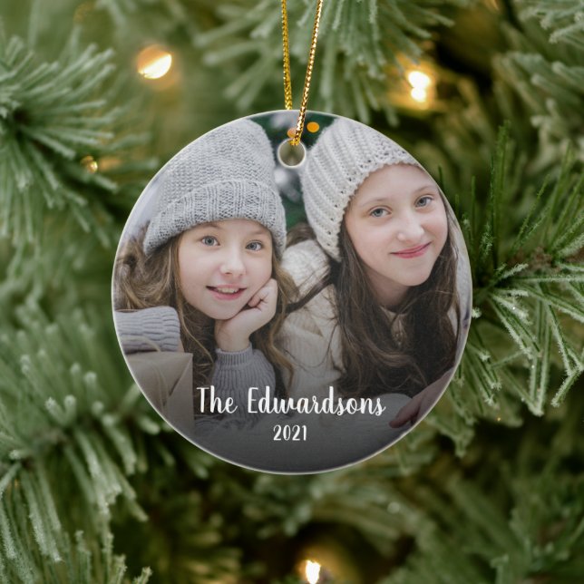 Skapa din egen familjefoto personlig julklapp julgransprydnad keramik (Träd)