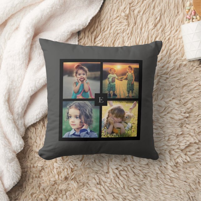 Skapa din egen familjefotocollage grå kudde (Filt)