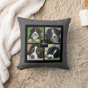 Skapa din egen familjefotocollage grått burlap kudde