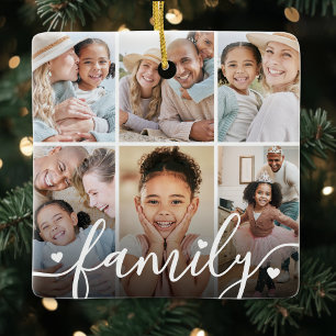 Skapa din egen familjefotocollage julgransprydnad keramik