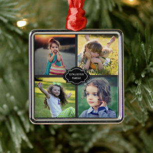 Skapa din egen familjefotocollage med monogram julgransprydnad metall