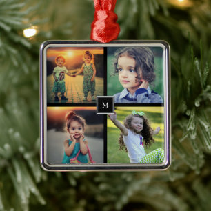 Skapa din egen familjefotocollage med monogram julgransprydnad metall