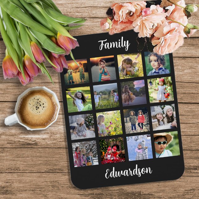 Skapa din egen familjemonogrammerade fotokollage  magnet (Create your own family monogrammed photo collage magnet. You can add your own photo and name.)