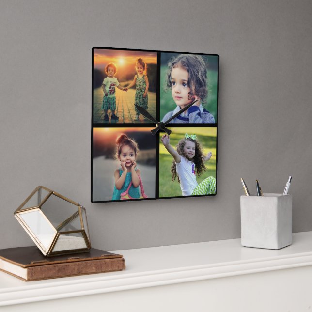 Skapa din egen familjs fotokollage fyrkantig klocka (Kontor)