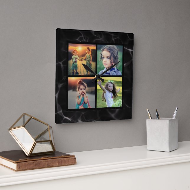 Skapa din egen familjs fotokollage fyrkantig klocka (Kontor)