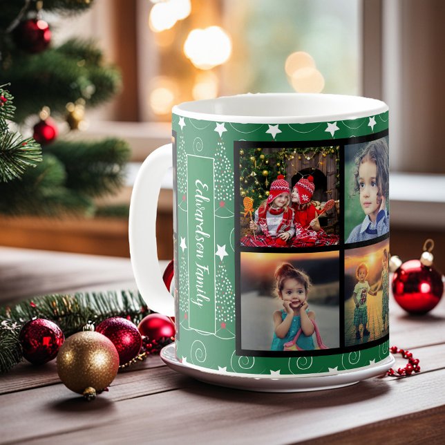 Skapa din egen familjs fotokollage jul kaffemugg (Create your own family photo collage Christmas Coffee Mug. You can add your most beautiful photos.)