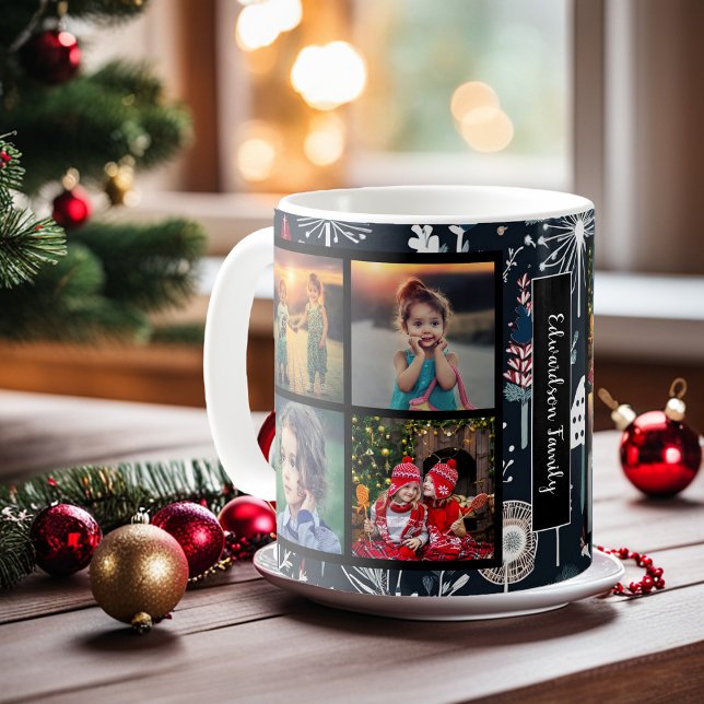Skapa din egen familjs fotokollage jul kaffemugg (Create your own family photo collage Christmas Coffee Mug. You can add your own photos and name.)
