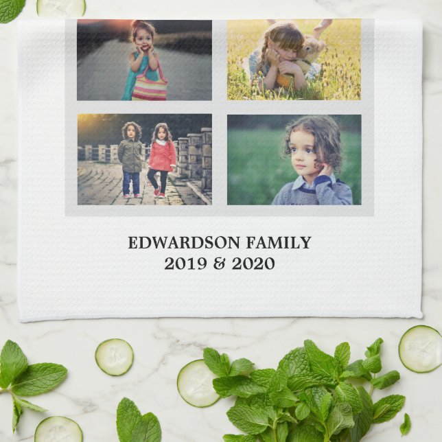 Skapa din egen familjs fotokollage kökshandduk (Vikta)