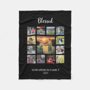 Skapa din egen familjs fotokollage monogram namn fleecefilt