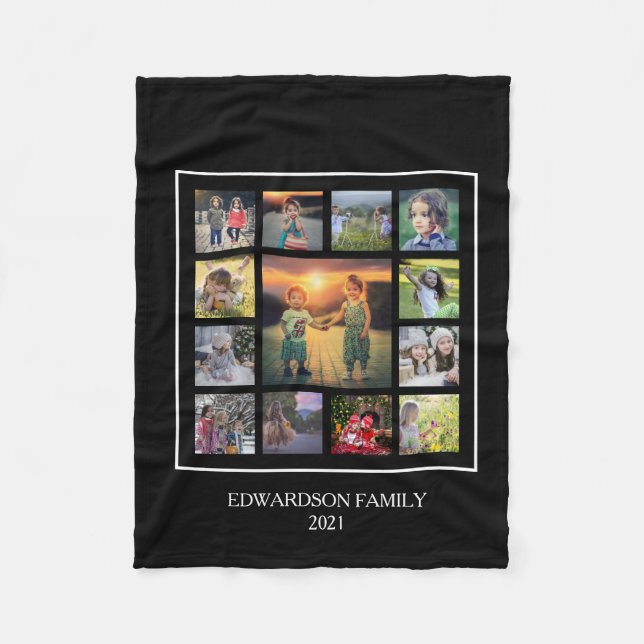 Skapa din egen familjs fotokollage monogram namn fleecefilt (Framsidan)