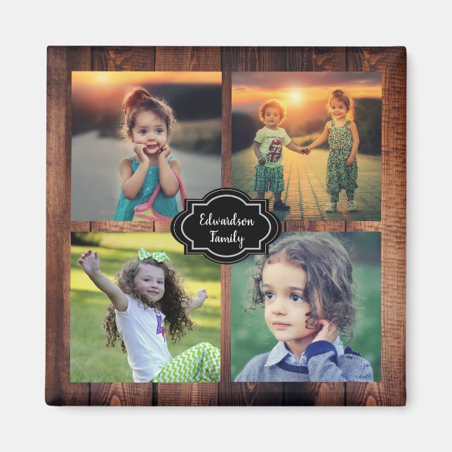 Skapa din egen familjs fotokollage monogram namn magnet (Framsidan)