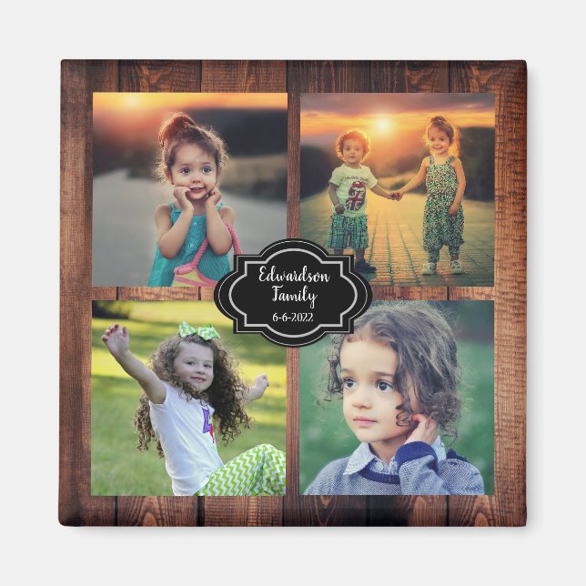 Skapa din egen familjs fotokollage monogram namn magnet (Framsidan)