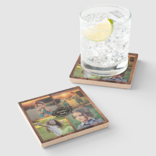 Skapa din egen familjs fotokollage monogram namn stenunderlägg