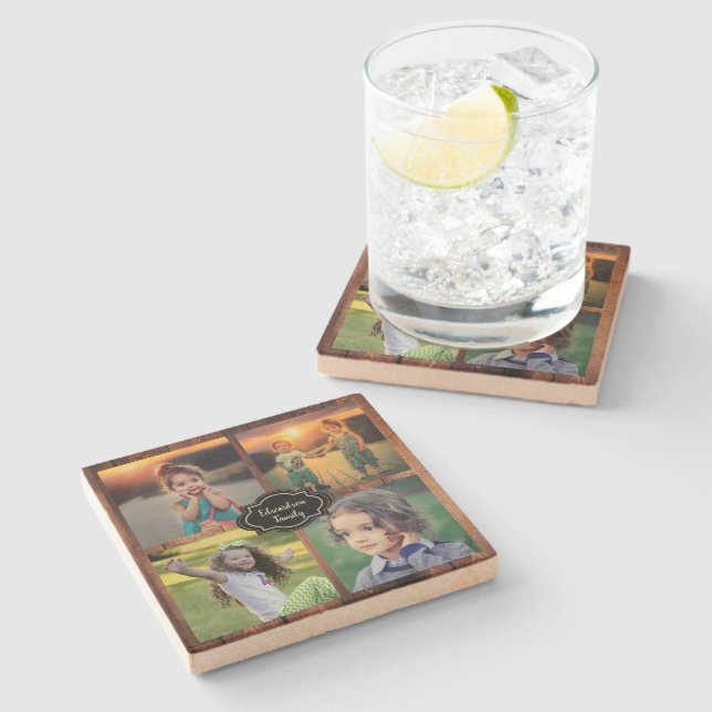 Skapa din egen familjs fotokollage monogram namn stenunderlägg (Sidan)