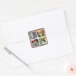 Skapa din egen familjs fotokollage monogrammad fyrkantigt klistermärke