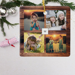 Skapa din egen familjs fotokollage monogrammad julgransprydnad keramik