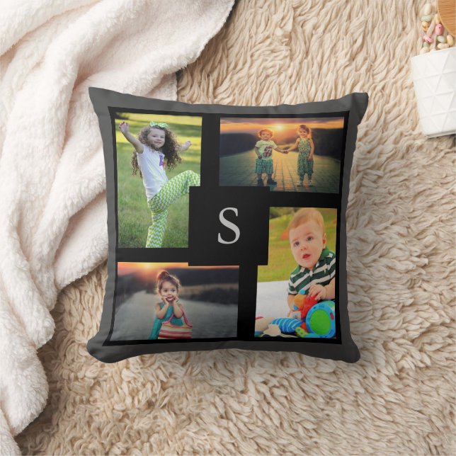 Skapa din egen familjs fotokollage monogrammad kudde (Filt)