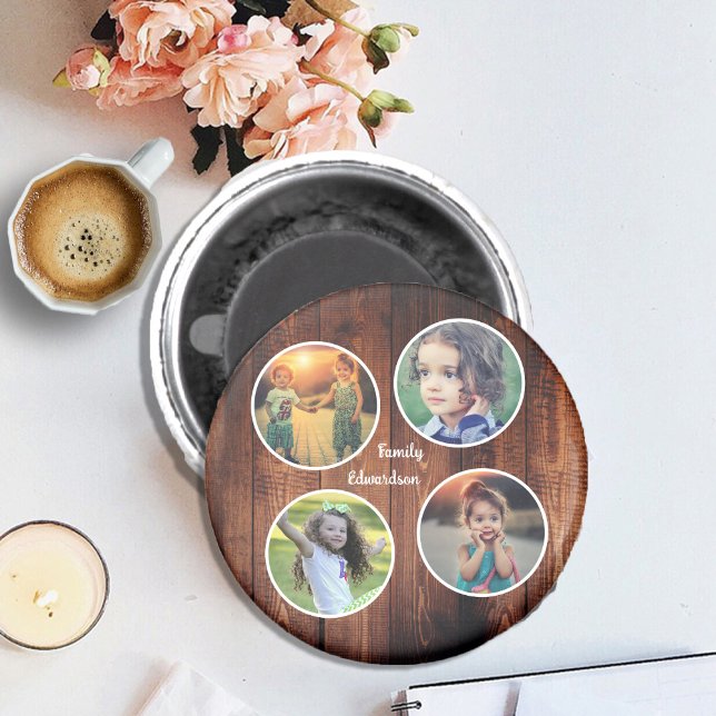 Skapa din egen familjs fotokollage monogrammad magnet (Create your own keepsake, memories, family photo collage magnet. You can also add your own name.)