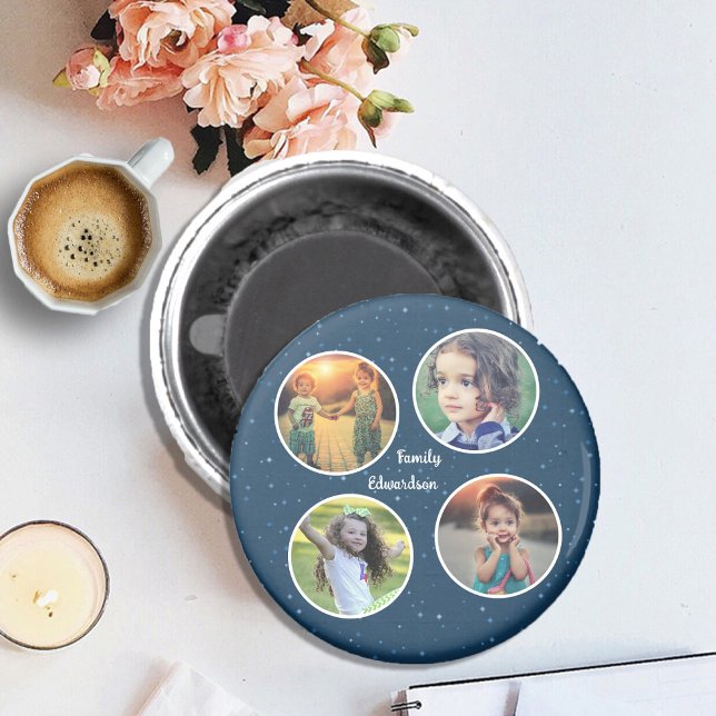 Skapa din egen familjs fotokollage monogrammad magnet (Create your own keepsake, memories, family photo collage magnet. You can also add your own name.)