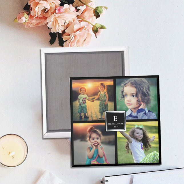 Skapa din egen familjs fotokollage monogrammad magnet (Create your own family photo collage monogrammed magnet.)