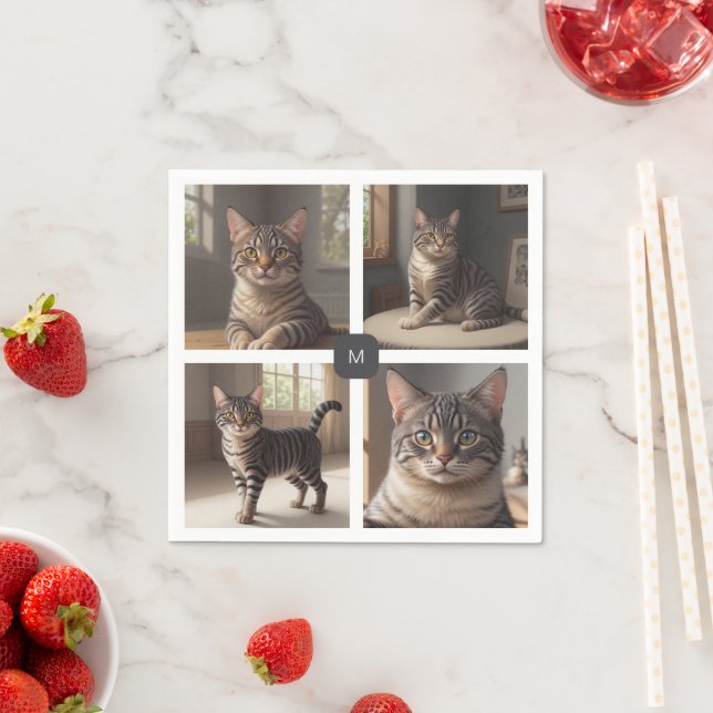 Skapa din egen familjs fotokollage monogrammad pappersservett (Insitu)