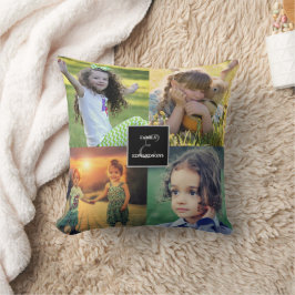 Skapa din egen familjs fotokollage monogrammat kudde