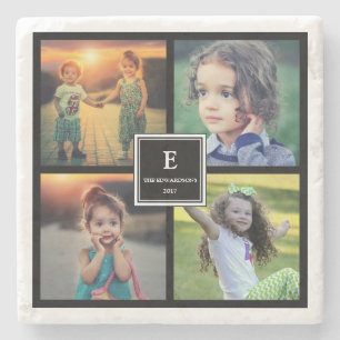 Skapa din egen familjs fotokollage monogrammat stenunderlägg