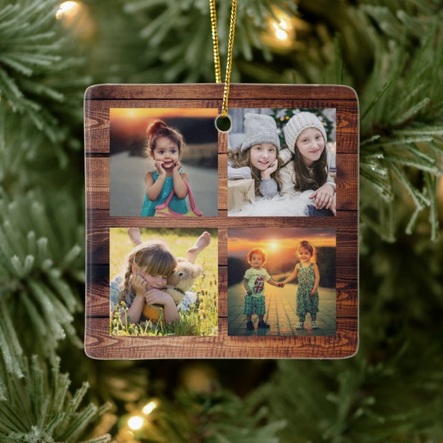 Skapa din egen familjs fotokollage unik julgransprydnad keramik (Träd)