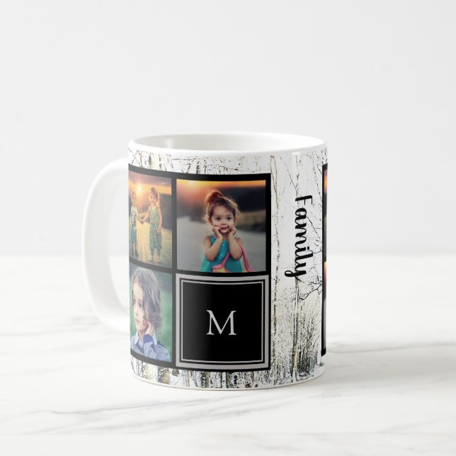Skapa din egen familjs fotokollage vintertid träd kaffemugg (Framsida vänster)