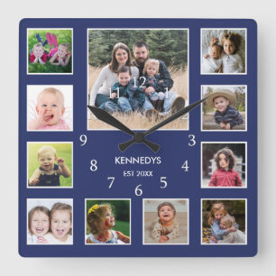 Skapa din egen familjs fotopassblått i Namn Fyrkantig Klocka