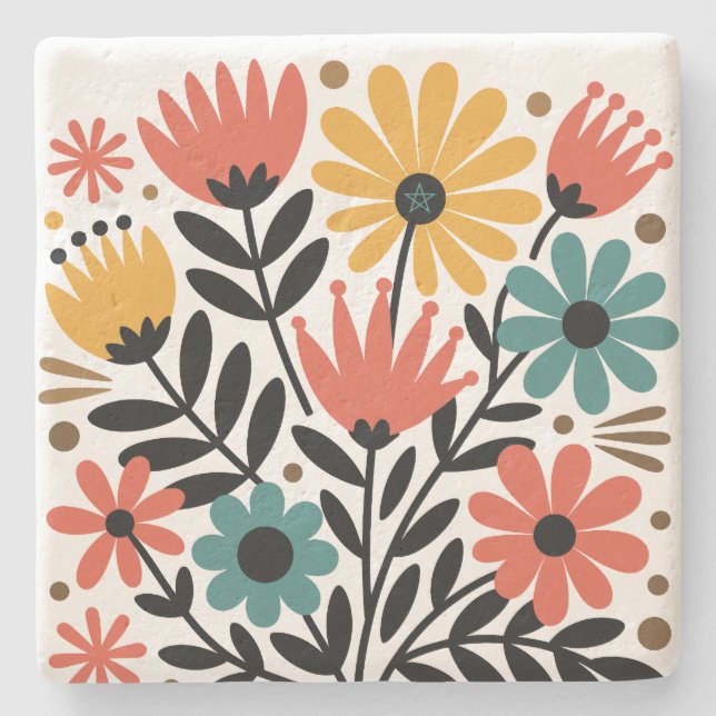 Skapa din egen färgglada retro-nyckfulla blommor stenunderlägg (Framsidan)