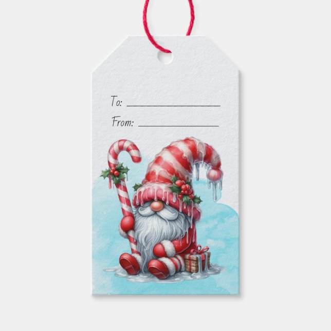 Skapa Din Egen Festlig Pepparmint Jul Tomte Presentetikett (Framsidan)