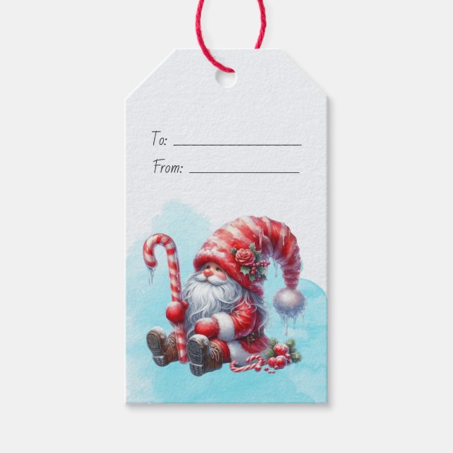 Skapa Din Egen Fluffig Pepparmynta Jul Tomte Gnome Presentetikett (Framsidan)