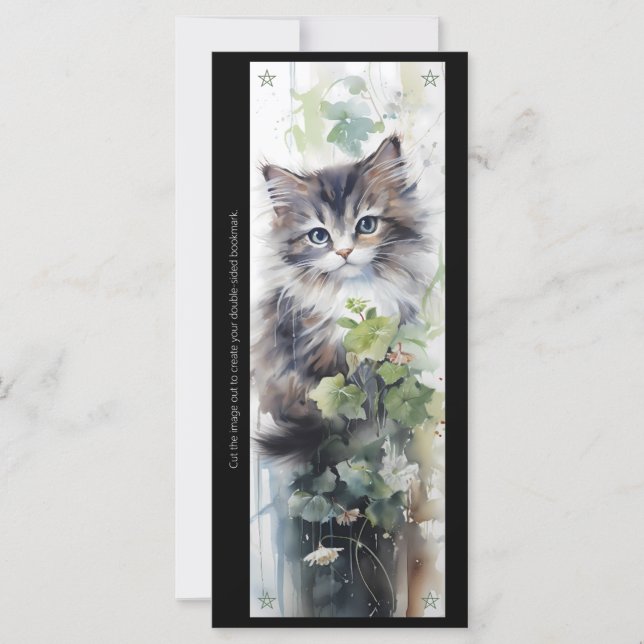 Skapa din egen fluffiga kattunge-vin-bokmärke-kort (Framsida)