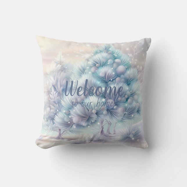 Skapa din egen fluffy-Rosa och blå Julgranar Kudde (Framsida)