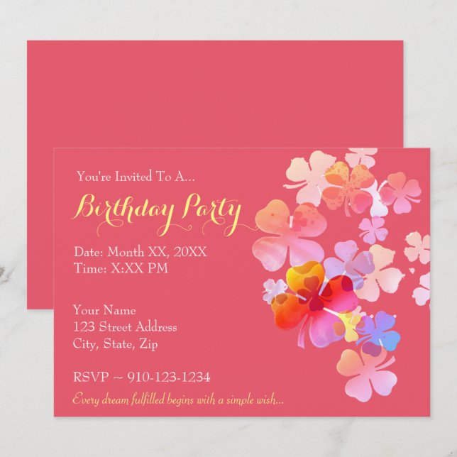 Skapa din egen Födelsedagsfest inbjudan (Fram/baksida)