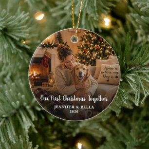 Skapa din egen Första julen tillsammans hund foto Julgransprydnad Keramik