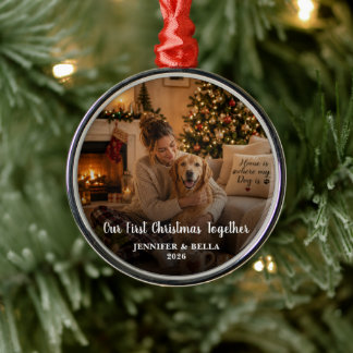 Skapa din egen Första julen tillsammans hund foto Julgransprydnad Metall