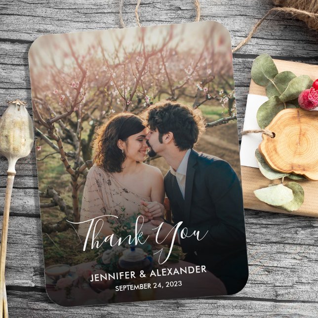 Skapa din egen foto Tack Bröllop Magnet (Create your own photo Thank you flexible wedding magnet. You can add your own photo, text and names.)