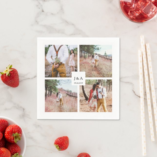 Skapa din egen fotokollage elegant bröllop pappersservett (Insitu)